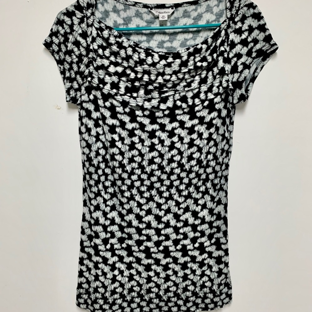CALVIN KLEIN Black & White Short Sleeve Blouse